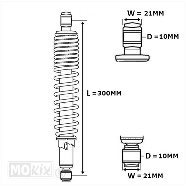 MKX Schokdempers Tomos. ZWART of CHROOM. Tomos. Verstelbaar. In lengtes 280, 300, 310 en 320mm