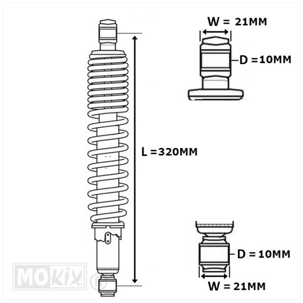 MKX Schokdempers Tomos. ZWART of CHROOM. Tomos. Verstelbaar. In lengtes 280, 300, 310 en 320mm