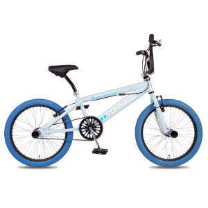 Tornado Freestyle BMX Fiets licht grijs met blauwe banden 20 inch